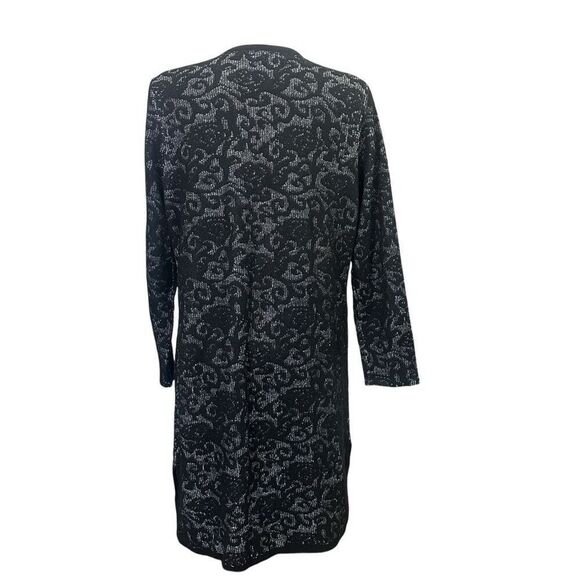 Chico’s Black Silver Metallic Brocade Wool Blend‎ Open Front Midi Cardigan sz M - Picture 6 of 10